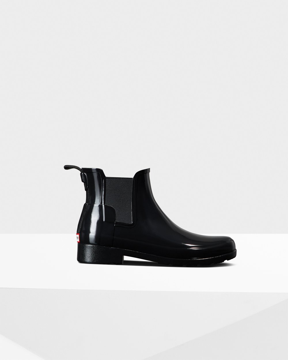 Womens Chelsea Boots - Hunter Refined Gloss Slim Fit (47SKUWMNA) - Black